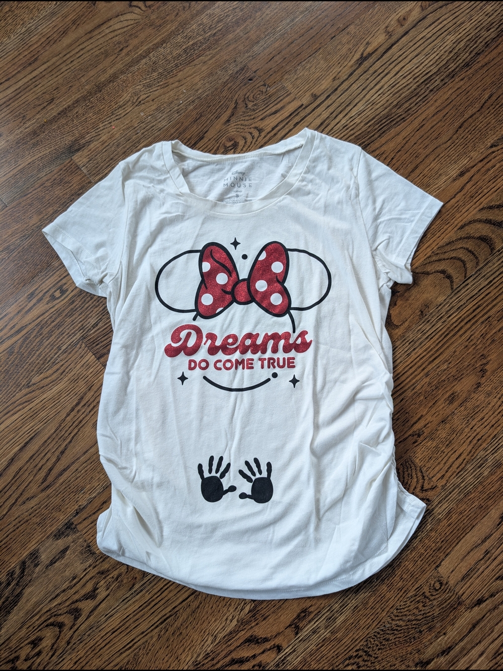 Maternity Disney Minnie Mouse Tee with Red Glitter Bow and Baby Hand Prints